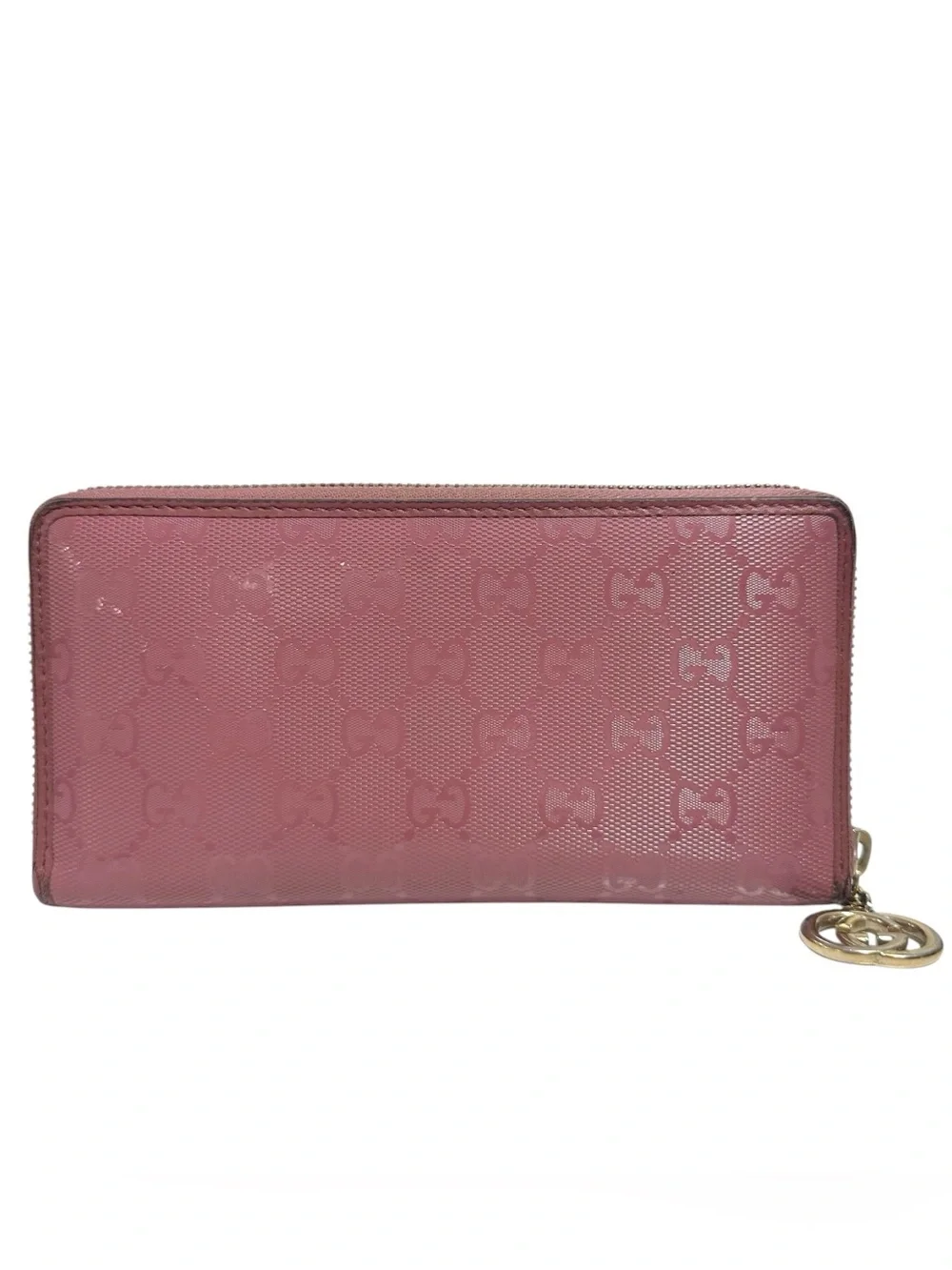 Gucci Pink GG Monogram Leather & Gold Large Zippy Zip Around Wallet